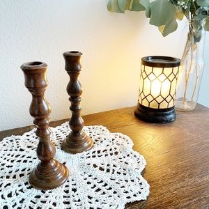 Vintage MCM Wooden Candlesticks
